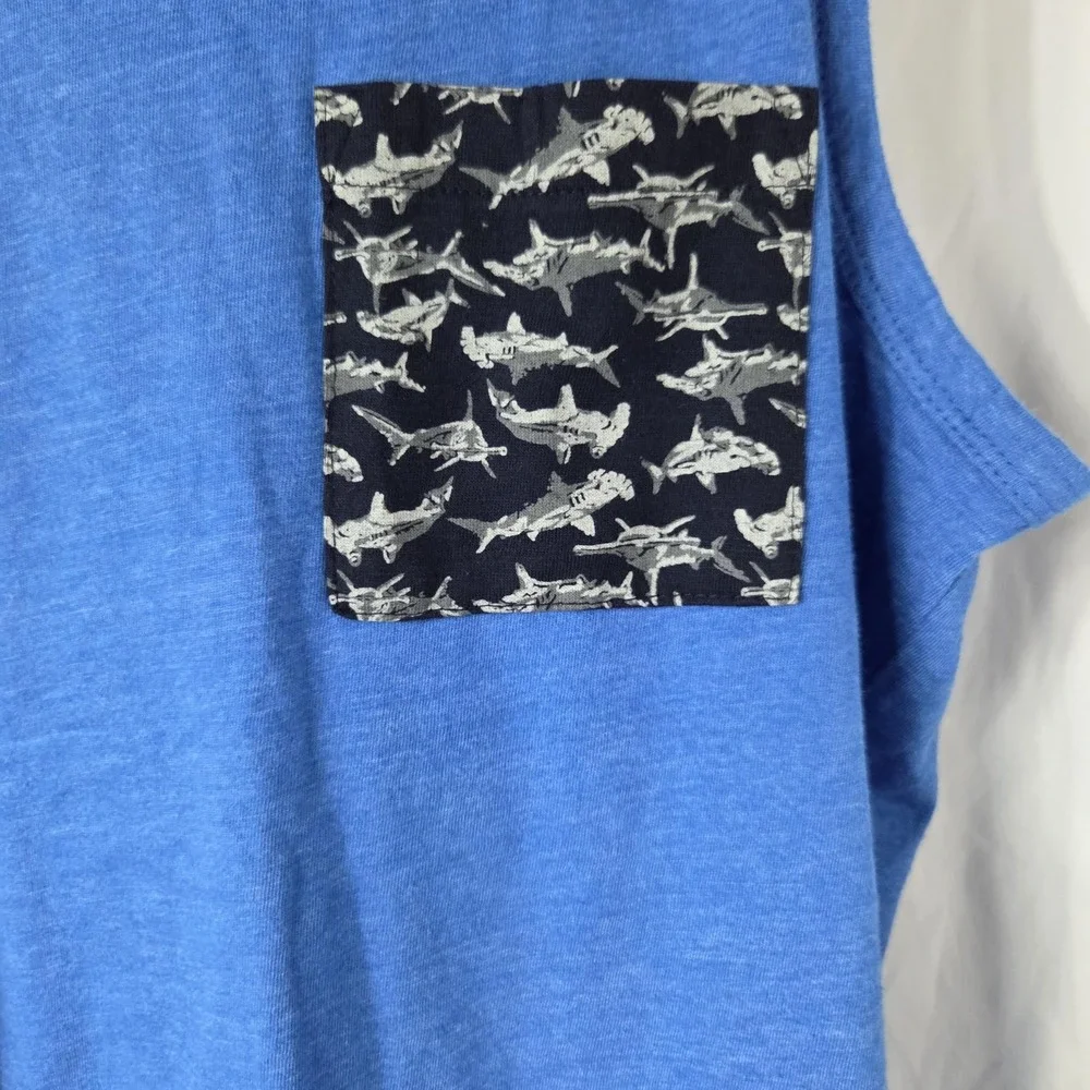Old Navy Tank Top Boys Large 10-12 Blue Shark Pocket Tagless Jersey Sleeveless